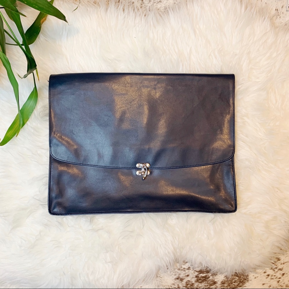 Vintage Navy Leather Laptop File Holder